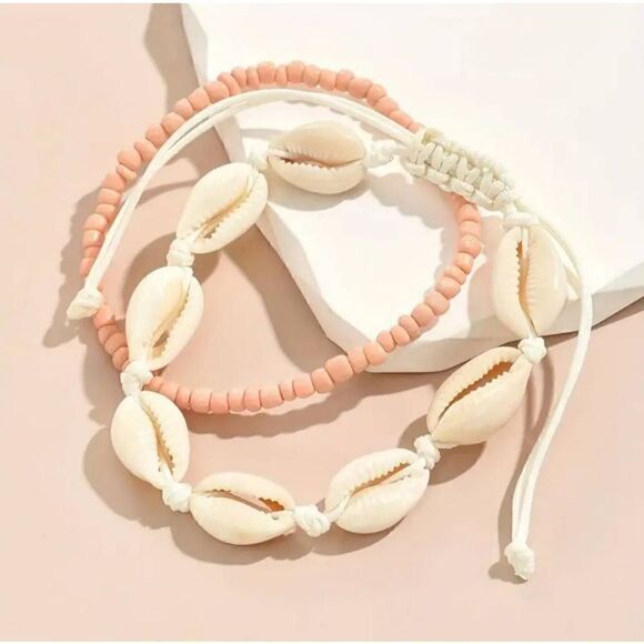 2pcs/set Handmade Braided Anklet, Shell & Turtle Charms For Men & Women - Picture 4 of 6